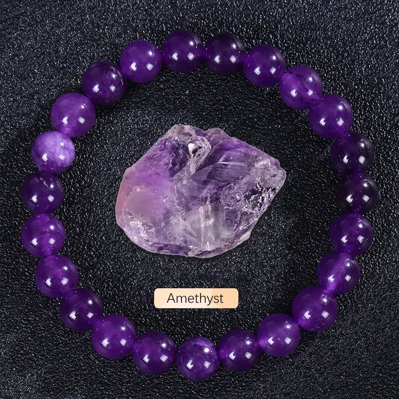 Unisex Natural Amethyst Crystal Energy Bracelet - Calming, Stress Relief, Sleep Support, Spiritual Elevation, Crystal Healing Bracelets & Bangles, Natural Stones Bracelets & Bangles