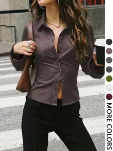 Women's All-Over Striped Print Button Front Blouse, Casual Long Sleeve Top for Spring & Fall, Ladies Clothes for Daily Wear, Casual Fashion Shirt