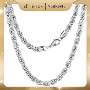 Fashion 925 silver plated  Rope Chain Twist Necklace  Dainty Durable Twist Rope Necklace Jewelry Luxury Braided Rope Chain Necklace Temperament Wedding Engagement Jewelry 20in/24in summerwins