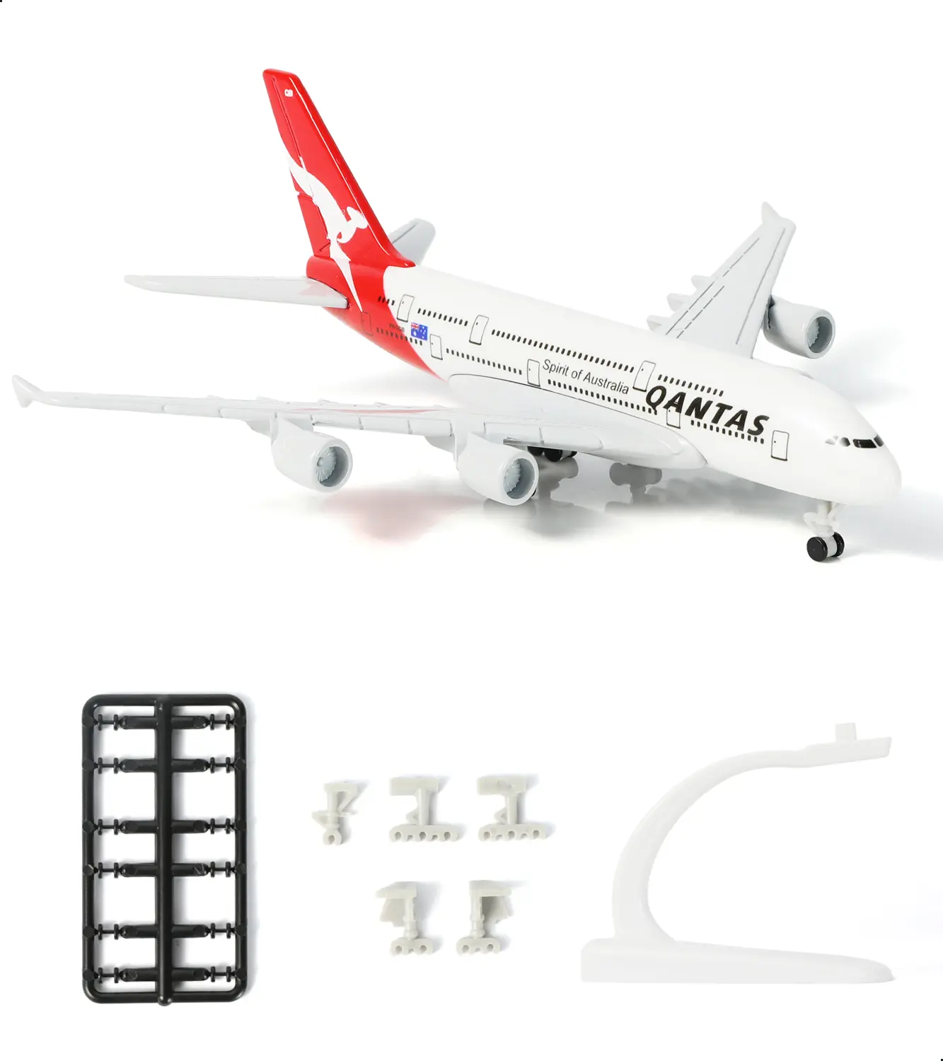 Airbus A380 Qantas 1:400 Scale Diecast Model Plane with Resin Fuselage, 16cm Size, Landing Gear, Realistic Details, Kangaroo Tail - Aviation Toy Gift for Qantas Fans