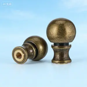 Metal Lamp Finial Set, Antique Brass Finish, Decorative Lamp Shade Screw Caps, Solid Knob Toppers for Table and Floor Lamps, Reusable Hardware Replacement Parts