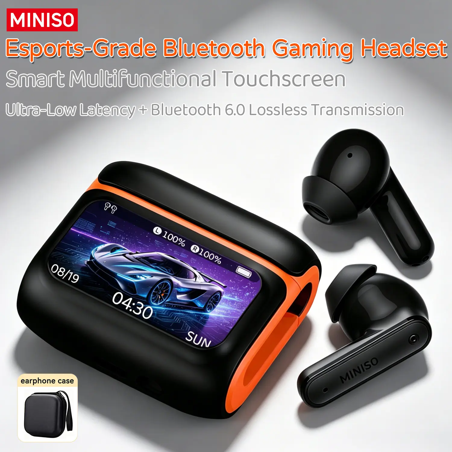 MINISO MS128 Wireless Earbuds, TWS Bluetooth 6.0Headphones, Touch Control LCD Full Color Display ScreenEar Buds, Wireless Earphones with Mic