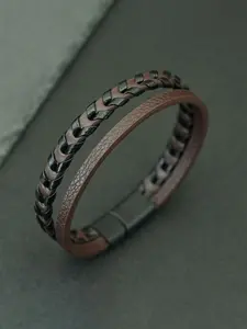 Men's Dual-Layer Leather Bracelet Magnetic Buckle Fashion Braided Wristband Street Style Cool Accessory Gift for Him Braided Bracelets