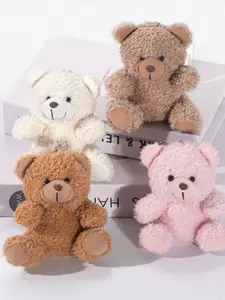 Cute Bear Cartoon Keychain, Curly Plush Sitting Small Bear Girl Bag Pendant DIY Wedding Gift, 4 Color Fuzzy Keychain