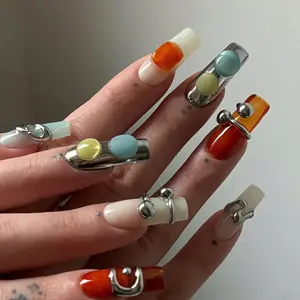 Alice WonderNails – Edgy Metallic 3D Press On Nails | Silver & Resin Industrial Nail Art | Unique Handmade Metal Nails | Chic Bold Nail Set – AW265