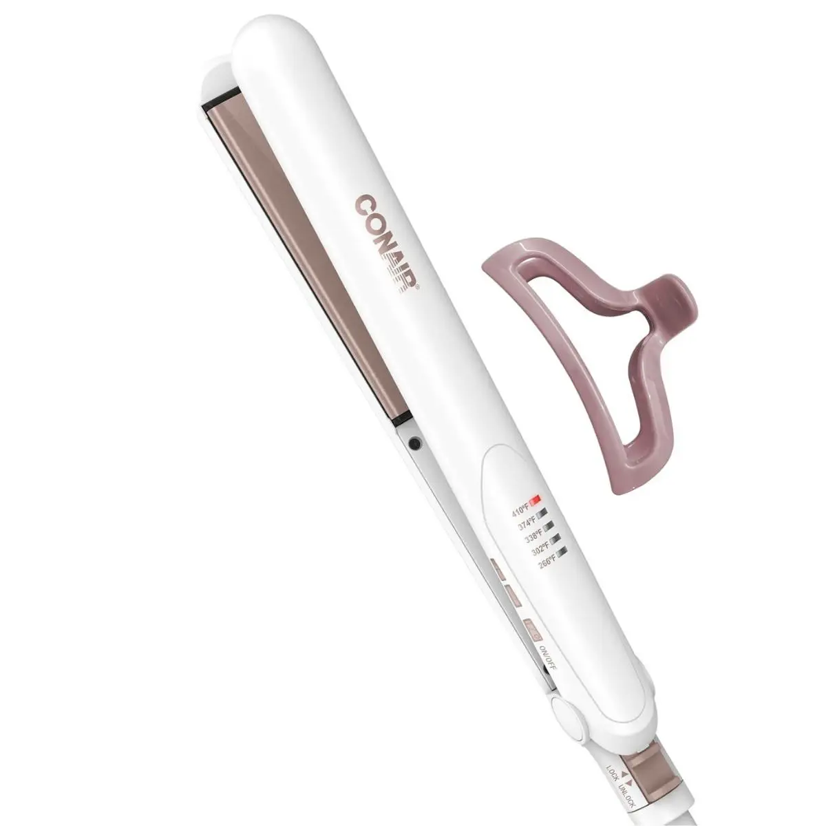 Conair Lightweight Smooth Double Ceramic Hair Straightener with 1" Extra-Long Plates, 5 Heat Settings Up to 410°F, 30-Second Heat Up & Claw Clip for All Hair Types
