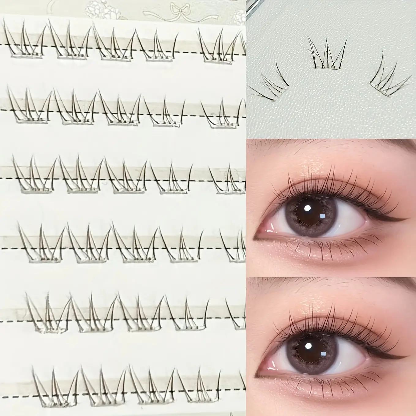 HERORANGE Diy False Eyelashes, Brown Glue-free Lower Eyelashes Fluffy Lash Clusters 48 Clusters DIY Removal-free Natural Lifelike Daily Self-contained Glue Strip