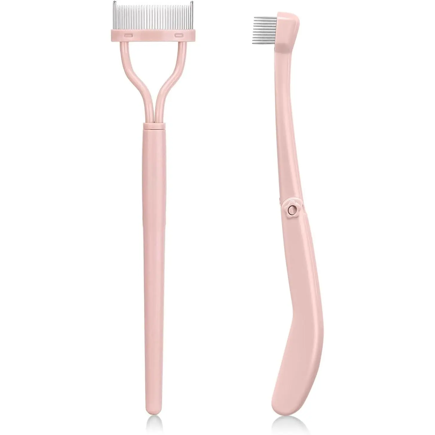 Eyelash Comb, 2PCS Pink Eyelash Separator Tool Lash Comb Lash Separator with Cover for Girls Women Eye Makeup Brushes Separator Mascara Applicator Tools with Metal Teeth