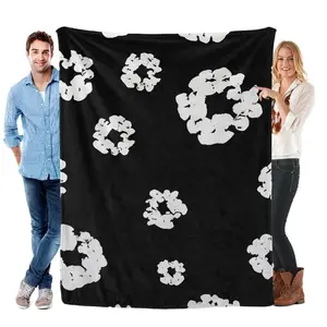 Luxury Cozy Black D-Denim Flannel Blanket with Unique White T-Tears Prints, Soft Plush All-Season Throw for Sofa, Bed, Modern Home Decoration,Perfect Birthday, Christmas, Halloween Gift