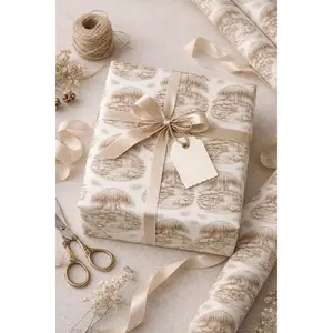 Vintage Cottage Gift Wrap — Hand-Drawn Woodland House Wrapping Paper