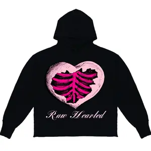 Black & Light Pink Raw Hearted Hoodie