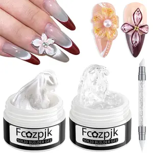 Fcozpjk Solid Builder Gel for Nails Pearly White & Clear Solid Builder Gel Non-Sticky Hard Gel for Nails with Silicone Carving Pen 3D Sculpting Gel Iridescent Nail Gel Manicure Salon Supplies