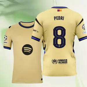 25 26 Away Kit Yellow 8# Pedri Short Sleeve Soccer Jersey Fans Version