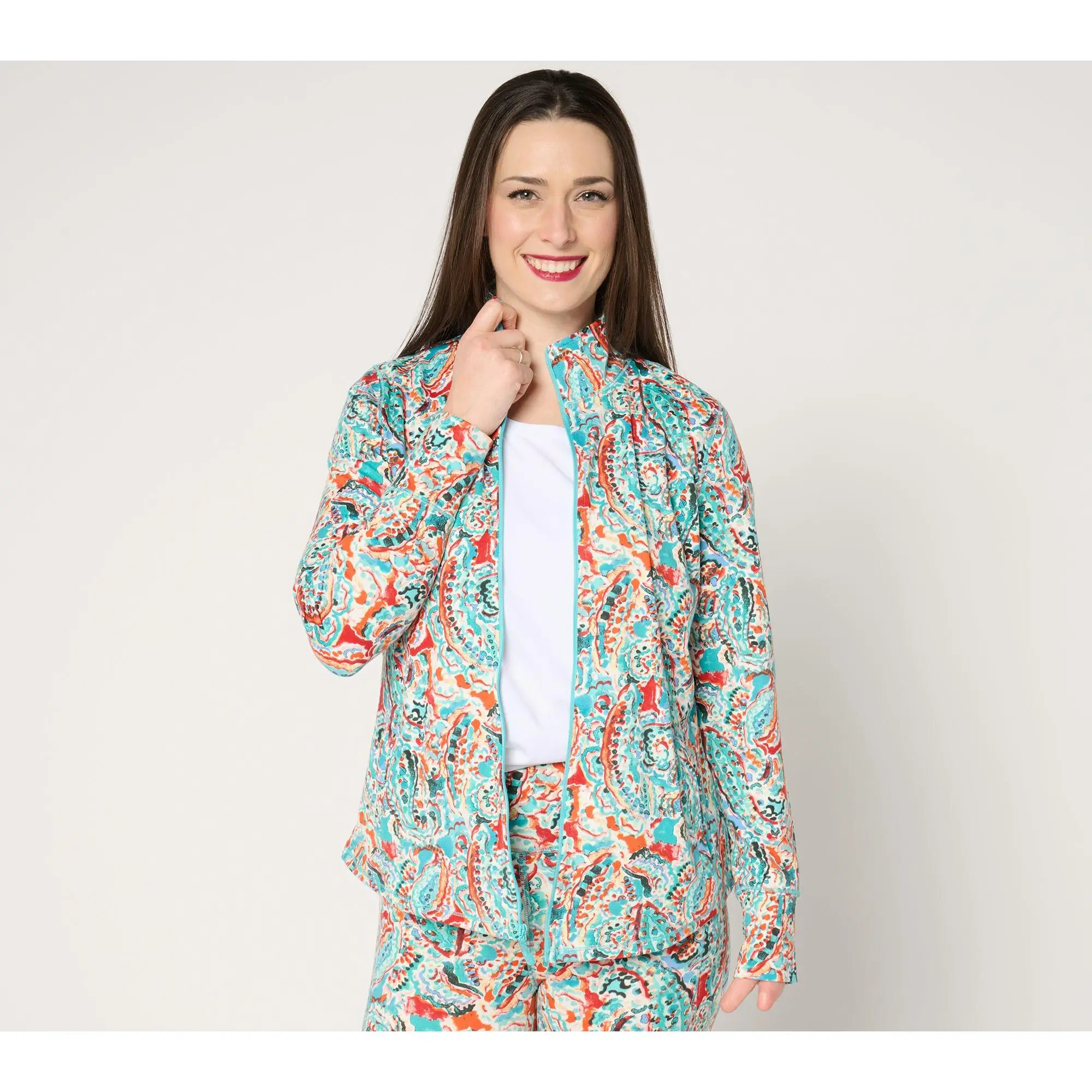 Belle Body by Kim Gravel Water Paisley Athletic Jersey Full-Zip Jacket
