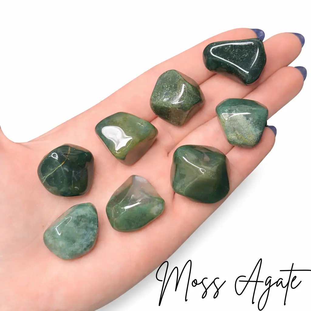 Green Moss Agate, Tumbled Green Moss Agate, Pocket Green Agate