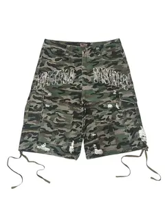 Bottega Desires Distressed Camo Cargo Shorts Green