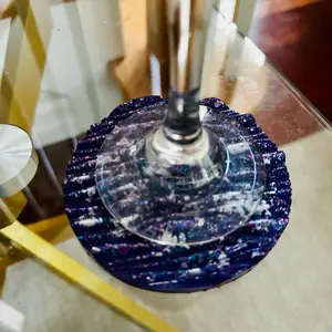 Galaxy Resin Coasters Set - Purple & Silver Leaf Flakes, Round Handmade Resin Waves, Custom Color Coasters, Set of 2,4.13 × 0.39 inches, Perfect Gift or Home Decor Accent, Matching Tray available