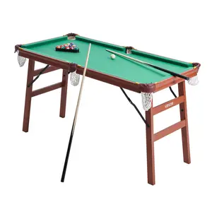 VEVOR Foldable Pool Table, 4.5ft Size MDF Frame Portable Billiards Table, Space-Saving Full Set with Balls, Cues, Rack, Chalk, Brush, Brown with Blue Cloth, for Family Recreation Room Use, Folding Tables, 4.5 Ft Length