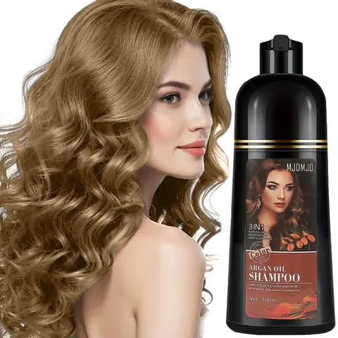 3-in-1 Blonde Brown Hair Color Shampoo for Adults, 500ML Non-Toxic Fragrance-Free Conditioning Liquid with Argan Oil, 100% Coverage Long-Lasting No-Bleach Normal Haircare Dye