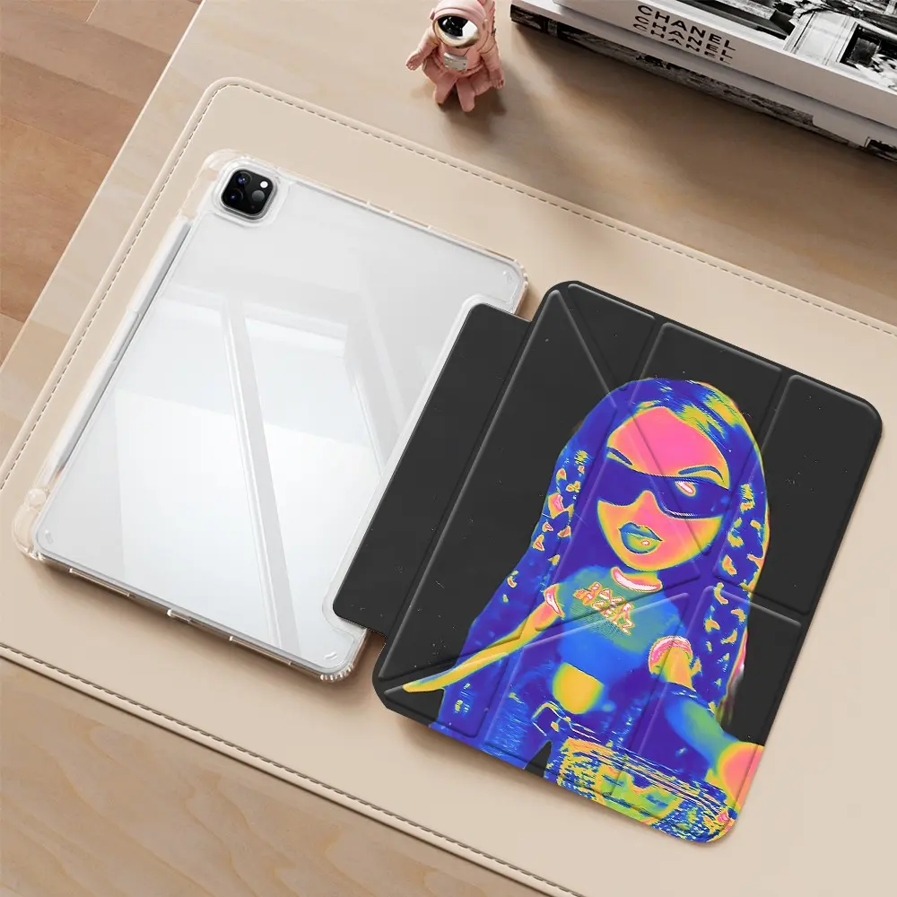 girl iPad protective case, Tablet Cover, Tablet Casing, transparent acrylic Y folding stand suitable for all models of iPad including 7.9/8.3/10.2/10.5/10.9/11/12.9 inch, featuring all-round protection functions against scratches and impacts, great gift