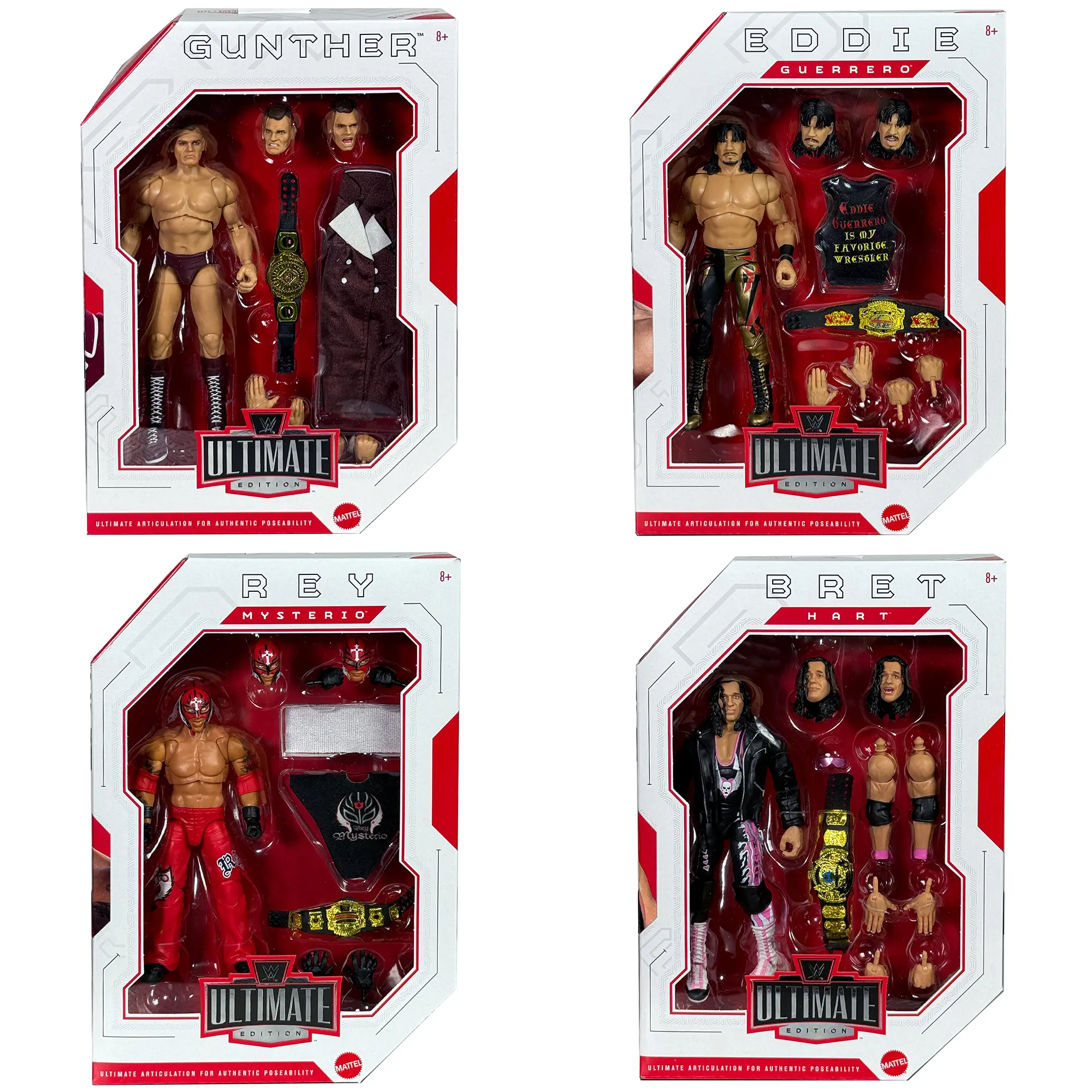 WWE Best of Ultimate Edition 9 - Set of 4 (Rey, Eddie, Bret & Gunther) Mattel WWE Toy Wrestling Action Figures