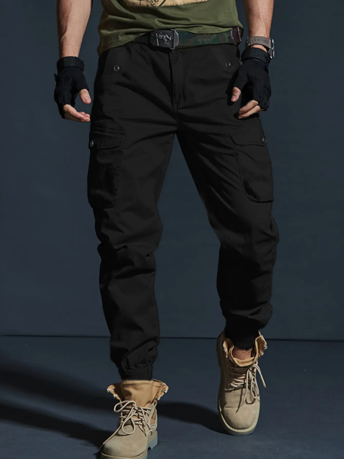 Men’s functional cargo jogger pants — multi-pocket, abrasion-resistant tactical casual long pants for outdoor versatility