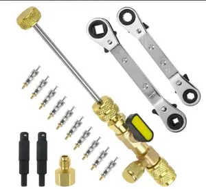 16PCS Valve Core Removal Tool with 10 Upgraded Valve Cores | HVAC Service Wrench Set with Hex Bit Adapters & Storage Bag for R22 R12 R407 R404 R410 R32 R600 Refrigeration System