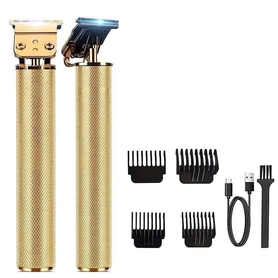 Rechargeable T-Blade Hair Trimmer for Men, Steel Detail Shaver for a Smooth Cut, Travel Size Clipper for All Hair Types with USB Port, Gift, Cordless, Carbon, Gold, Beard Trimming, Lightweight Trimmer, Wireless Hair Trimmer