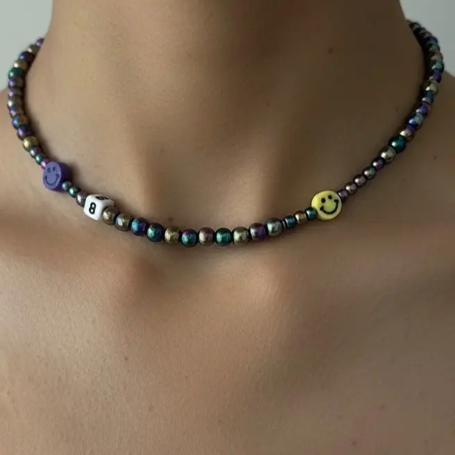 88 Infinity Tricolor Hematite Beaded Choker Necklace