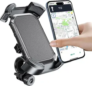 Bike Phone Holder, Silicone Wrapped Anti Shake Bicycle Phone Mount, Handlebar Clamp Cell Phone Holder for Bike, Scooter Motorcycle Phone Mount Accessories for iPhone Smartphone