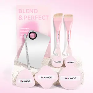 MAANGE Makeup Brush Set with 2pcs Foundation Brush + 5pcs Powder Puffs + Beauty Sponge + Foundation Color Palette for Cream, Liquid, Mineral Foundations & BB/CC Creams, Essential Beauty Tools for Flawless Application, Makeup Accessories Gifts for Friends
