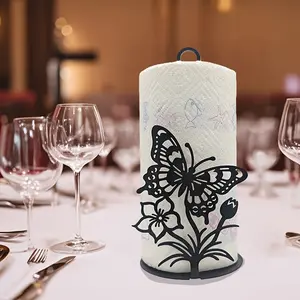 Metal Butterfly Floral Paper Towel Holder, Toilet Paper Holder, Kitchen Home Office Table Bathroom Country Style, No Installation Required Instant Use Roll Dispenser, Bathroom Accessory