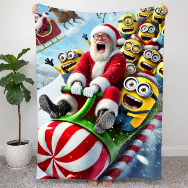 Super Microfiber Christmas Santa Sleigh Reindeer Snow Scene Print Soft Flannel Throw Blanket, Cozy Warm Lightweight, Decorative Home Decor for Bedroom Sofa, Festive Holiday Gift for Family