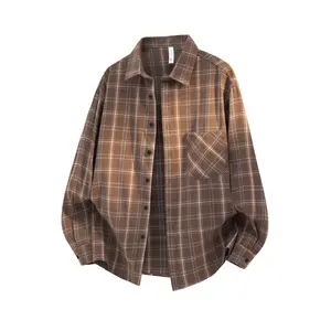 Japanese retro plaid shirt for men, Spring/Autumn 2026 new arrival from a trendy brand; loose casual long-sleeve shirt jacket—stylish, minimalist, soft, and comfortable