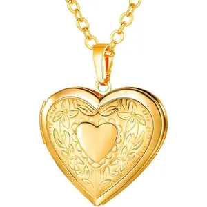 Women Locket Necklace Platinum 18K Gold Photo Lockets that Hold Picture,Chain 20 Inch Personalized Gift Custom Love Heart Image Necklaces