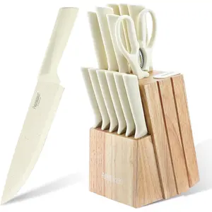 Stainless Steel Knife Set, Knife Block Sets with Built-in Sharpener,15-Piece Block Set with Block and Ergonomic Handles