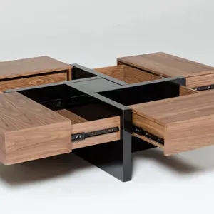 Modern Walnut & Black Square Coffee Table