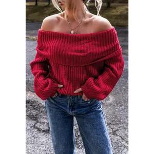 Racing Red Off-the-shoulder Knit Sweater