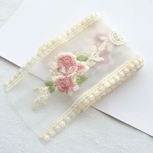 Vintage Rose Embroidered Sheer Floral Lace Hair Accessory, DIY Handmade Bow Ribbon Decoration, 2y-8.5cm Satin Ribbon for Packaging