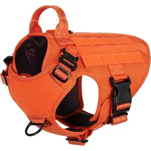 Tactical Dog Harness Medium Size 2X Metal Buckle Working Dog Harness with Handle No-Pull Front Lead Clip Hook Loop Panel Reflective Large Dog Life Jacket
