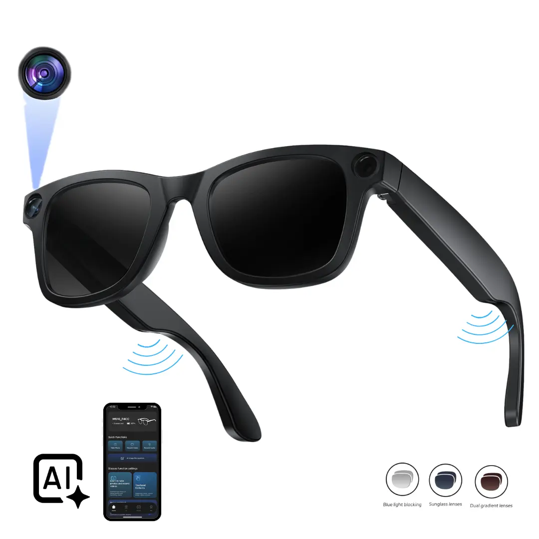 Smart Glasses 8MP HD Camera| 1200P Video Recording, AI Voice Control, Bluetooth Wi-Fi, UV400, Blue Light Filter, 4H Playtime, Interchangeable Lens – Magnetic Sync Wearable Design