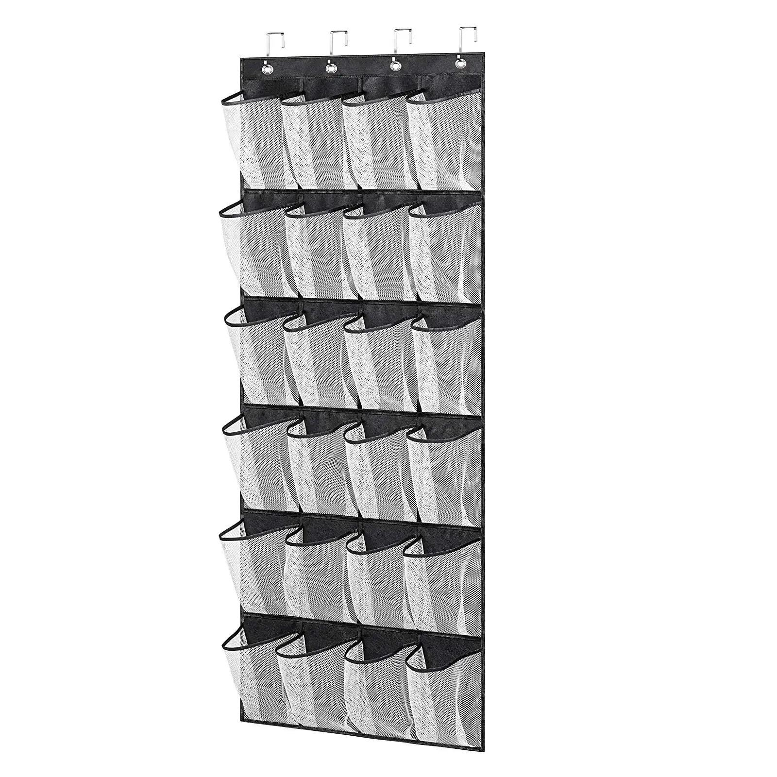 New fine mesh 24-grid storage bag behind the door. Shoe hanging bag. Fine mesh hooks to reinforce the storage bag for shoes and clothes. Sundries storage bags can be hung behind the door.