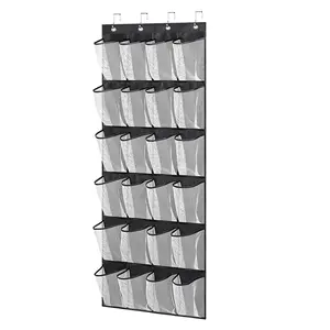 New fine mesh 24-grid storage bag behind the door. Shoe hanging bag. Fine mesh hooks to reinforce the storage bag for shoes and clothes. Sundries storage bags can be hung behind the door.