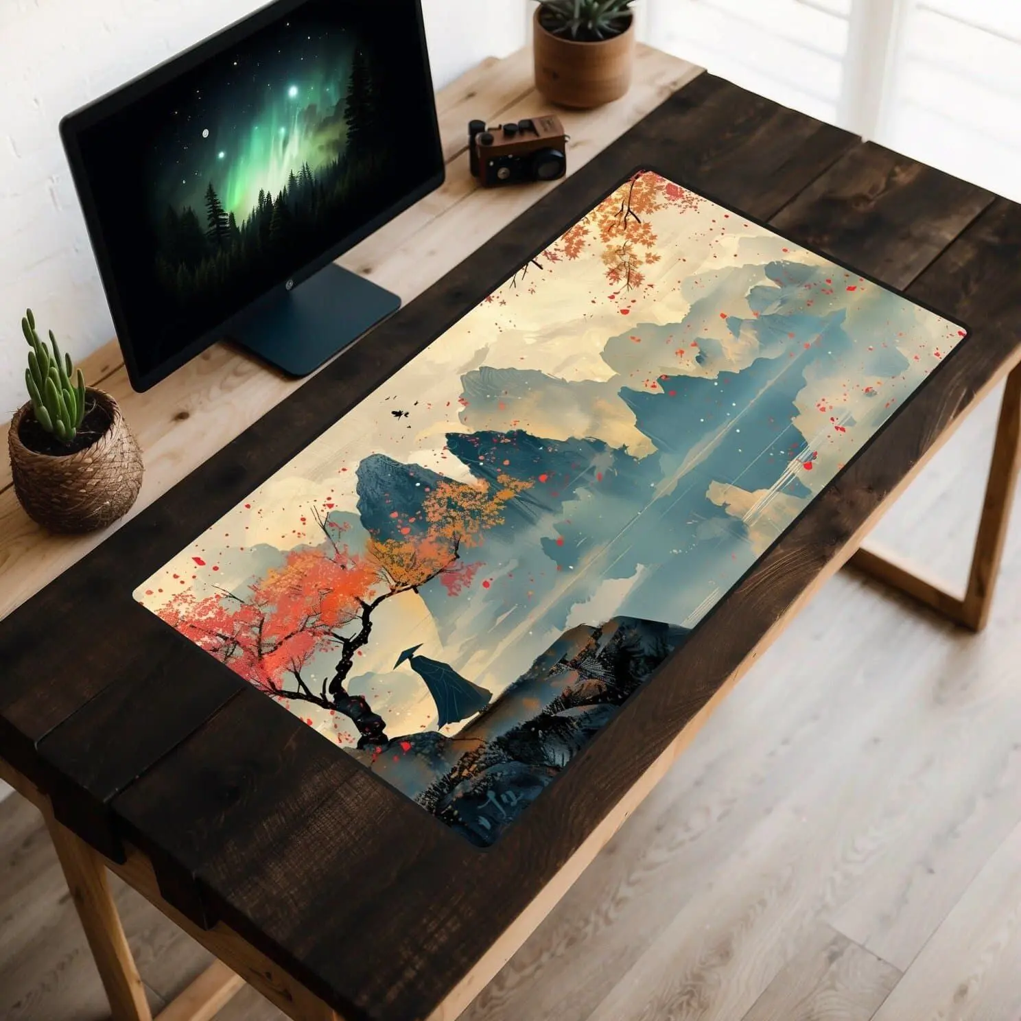 Cherry Blossom Samurai Desk Mat, Japanese Desk Mat, Japan Mousepad, Asian Workspace Decorations, Trendy Desk Mat, Unique Desk, MTG Plat Mat