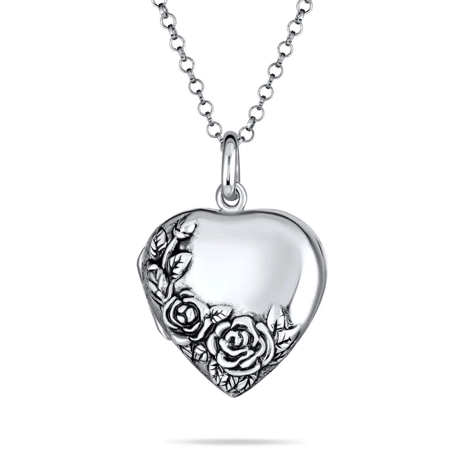 Vintage Floral Rose Heart Locket Necklace Pendant Silver