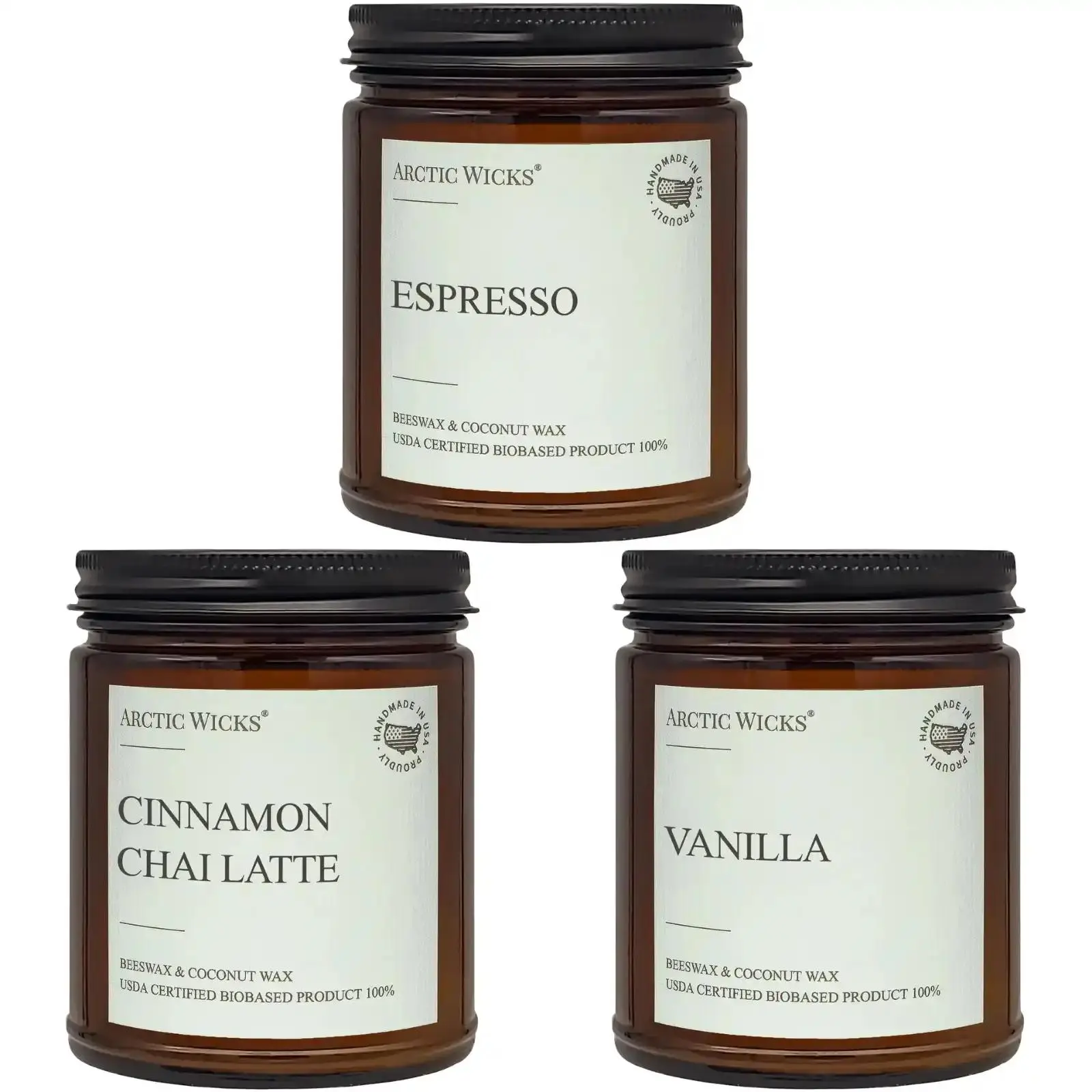 The Café Collection Non-Toxic 9oz Candles, Espresso, Cinnamon Chai Latte, Vanilla