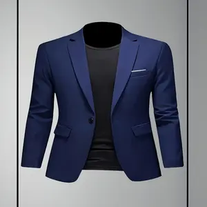 1pc Slim Fit Men'S Lightweight Single-Button Suit Jacket - Solid Color Business Casual Blazer with Notch Lapel, Flap Pockets & Adjustable Cuffs for Spring Summer Fall, Versatile Office Wear, Menswear, Sleek Modern Loo
