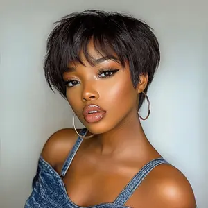 Sunber Short Pixie Cut Human Hair Glueless Wig With Side Bangs summerwins