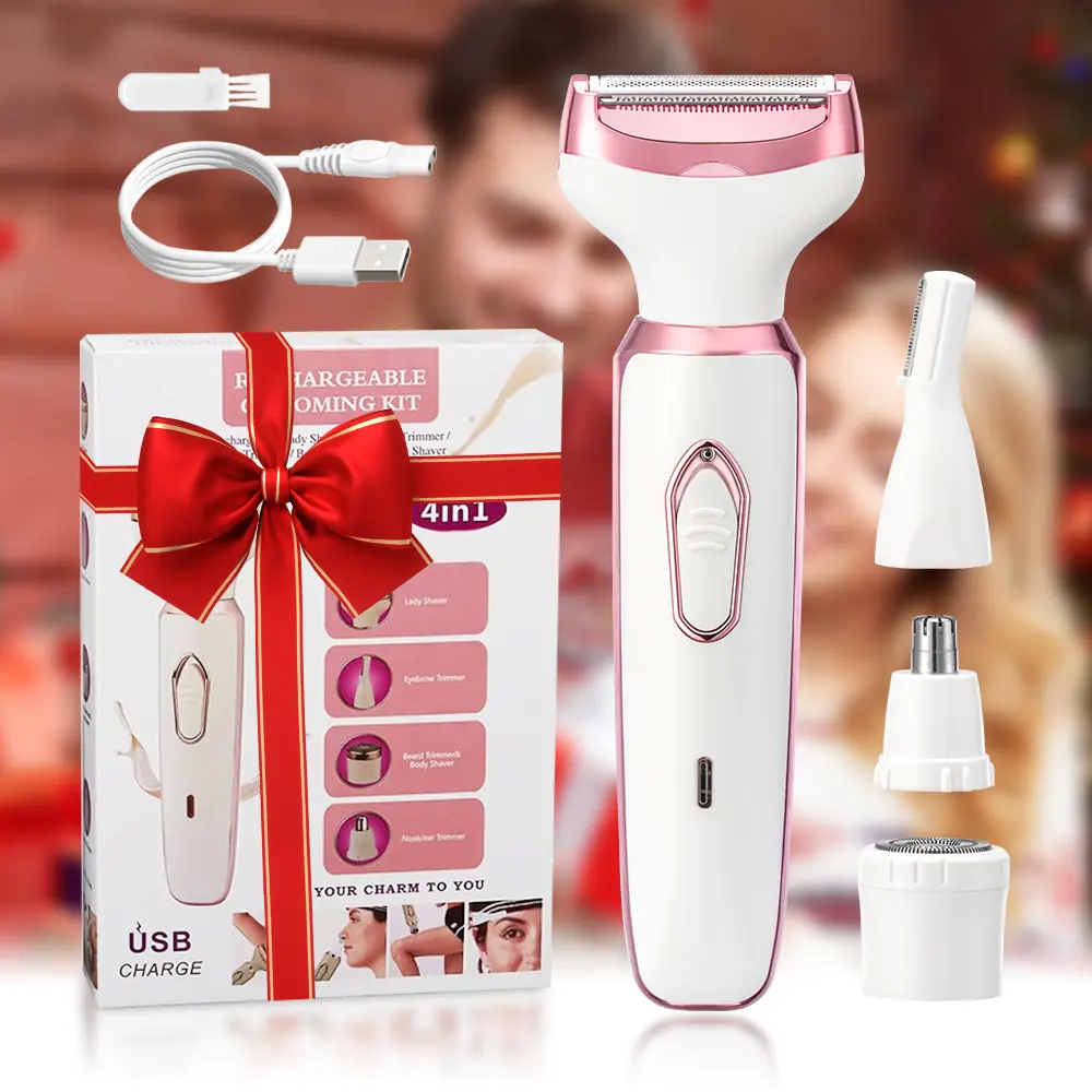 Women's 4-in-1 Cordless Stainless Steel Shaver - USB Rechargeable Shaver Machine, Portable Bikini Trimmer for Clean Shave Personal Care Grooming Kit