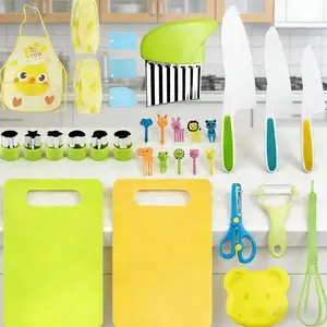 2026 Gift  32 Pc Kitchen Tools for Toddlers Cooking，A toy set suitable for young children，Apron Set, Cutting Board, Sandwich Cutter, Y Peeler.Toddlers Kitchen Tools for Age 5-10 Year Old Girl Boy